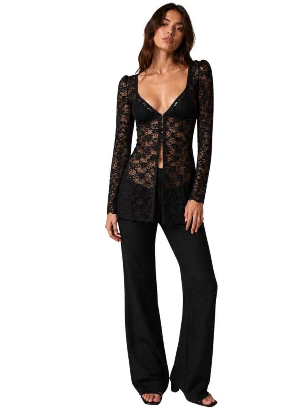 Free People Black Floral Lace Long Sleeve Tunic Top Womens Small New
